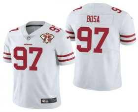 Wholesale Cheap Men\'s San Francisco 49ers #97 Nick Bosa White 75th Anniversary Patch 2021 Vapor Untouchable Stitched Nike Limited Jersey