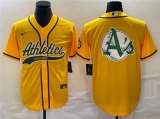 Wholesale Cheap Men's Oakland Athletics Yellow Team Big Logo Cool Base Stitched Baseball Jersey 001
