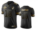 Wholesale Cheap Men's Kansas City Chiefs #15 Patrick Mahomes Black Super Bowl LIV Golden Edition Jersey
