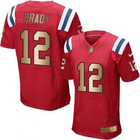 Wholesale Cheap Nike Patriots #12 Tom Brady Red Alternate Men\'s Stitched NFL Elite Gold Jersey