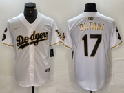 Cheap Men's Los Angeles Dodgers #17 Shohei Ohtani White Gold Fashion Stitched Cool Base Limited Jerseys