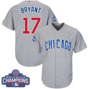 Wholesale Cheap Cubs #17 Kris Bryant Grey Road 2016 World Series Champions Stitched Youth MLB Jersey