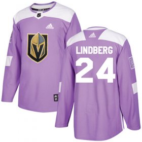Wholesale Cheap Adidas Golden Knights #24 Oscar Lindberg Purple Authentic Fights Cancer Stitched Youth NHL Jersey