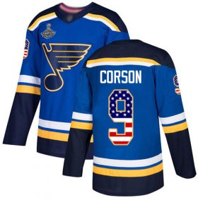 Wholesale Cheap Adidas Blues #9 Shayne Corson Blue Home Authentic USA Flag Stanley Cup Champions Stitched NHL Jersey