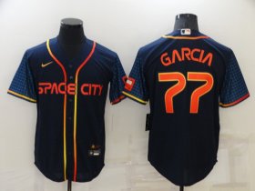 Wholesale Cheap Men\'s Houston Astros #77 Luis Garcia 2022 Navy Blue City Connect Cool Base Stitched Jersey