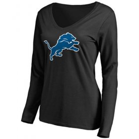 Wholesale Cheap Women\'s Detroit Lions Pro Line Primary Team Logo Slim Fit Long Sleeve T-Shirt Black
