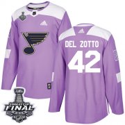 Wholesale Cheap Adidas Blues #42 Michael Del Zotto Purple Authentic Fights Cancer 2019 Stanley Cup Final Stitched NHL Jersey