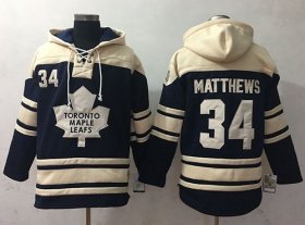 Wholesale Cheap Maple Leafs #34 Auston Matthews Blue Sawyer Hooded Sweatshirt Stitched NHL Jersey