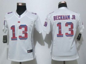 Wholesale Cheap Nike Giants #13 Odell Beckham Jr White Women\'s Stitched NFL Elite Strobe Jersey