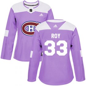 Wholesale Cheap Adidas Canadiens #33 Patrick Roy Purple Authentic Fights Cancer Women\'s Stitched NHL Jersey
