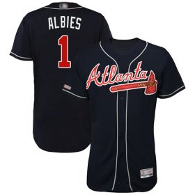 Wholesale Cheap Braves #1 Ozzie Albies Navy Blue Flexbase Authentic Collection Stitched MLB Jersey