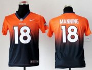 Wholesale Cheap Nike Broncos #18 Peyton Manning Orange/Blue Youth Stitched NFL Elite Fadeaway Fashion Jersey