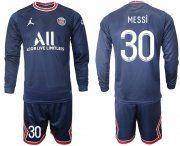 Wholesale Cheap Men 2021-2022 ClubParis Saint-Germainhome blue Long Sleeve 30 Soccer Jersey