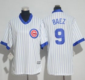 Wholesale Cheap Cubs #9 Javier Baez White(Blue Strip) Cooperstown Women\'s Stitched MLB Jersey