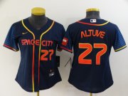 Wholesale Cheap Women's Houston Astros #27 Jose Altuve Number 2022 Navy Blue City Connect Cool Base Stitched Jersey