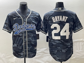 Wholesale Cheap Men\'s Los Angeles Dodgers #24 Kobe Bryant Gray Camo Cool Base With Patch Stitched Baseball Jersey