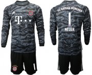 Wholesale Cheap Bayern Munchen #1 Neuer Black Goalkeeper Long Sleeves Soccer Club Jersey