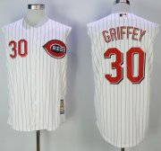 Wholesale Cheap Mitchell And Ness 2000 Reds #30 Ken Griffey White Strip Throwback Stitched MLB Jersey