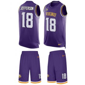 Wholesale Cheap Nike Vikings #18 Justin Jefferson Purple Team Color Men\'s Stitched NFL Limited Tank Top Suit Jersey