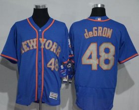Wholesale Cheap Mets #48 Jacob DeGrom Blue(Grey NO.) Flexbase Authentic Collection Stitched MLB Jersey