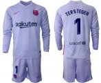 Wholesale Cheap Men 2021-2022 Club Barcelona Second away purple Long Sleeve 1 Soccer Jersey