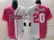 Wholesale Cheap Men's Dallas Cowboys #20 Tony Pollard Pink White Split Cool Base Stitched Baseball Jersey