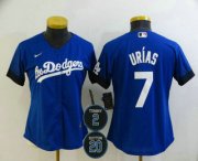 Wholesale Cheap Women's Los Angeles Dodgers #7 Julio Urias Blue #2 #20 Patch City Connect Cool Base Stitched Jersey