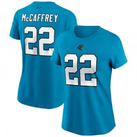 Wholesale Cheap Carolina Panthers #22 Christian McCaffrey Nike Women\'s Team Player Name & Number T-Shirt Blue