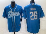 Wholesale Cheap Men's Detroit Lions #26 Jahmyr Gibbs Blue Cool Base Stitched Baseball Jersey