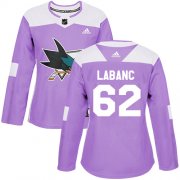 Wholesale Cheap Adidas Sharks #62 Kevin Labanc Purple Authentic Fights Cancer Women's Stitched NHL Jersey