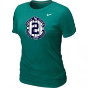 Wholesale Cheap Women's Nike New York Yankees #2 Derek Jeter Official Final Season Commemorative Logo Blended T-Shirt Light Green
