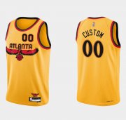 Wholesale Cheap Men's Atlanta Hawks Custom Yellow NEW Nike 2021 Swingman Throwback Jersey