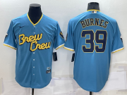 Wholesale Cheap Men's Milwaukee Brewers #39 Corbin Burnes Blue 2022 City Connect Cool Base Stitched Jersey