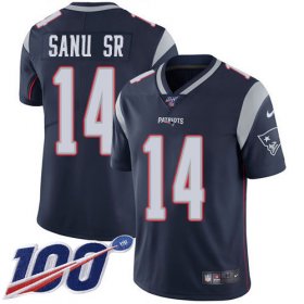 Wholesale Cheap Nike Patriots #14 Mohamed Sanu Sr Navy Blue Team Color Youth Stitched NFL 100th Season Vapor Untouchable Limited Jersey