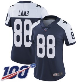 Wholesale Cheap Nike Cowboys #88 CeeDee Lamb Navy Blue Thanksgiving Women\'s Stitched NFL 100th Season Vapor Throwback Limited Jersey