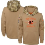 Wholesale Cheap Youth Cincinnati Bengals Nike Khaki 2019 Salute to Service Therma Pullover Hoodie