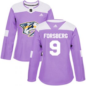 Wholesale Cheap Adidas Predators #9 Filip Forsberg Purple Authentic Fights Cancer Women\'s Stitched NHL Jersey