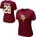 Wholesale Cheap Women's Nike Minnesota Vikings #28 Adrian Peterson Name & Number T-Shirt Red