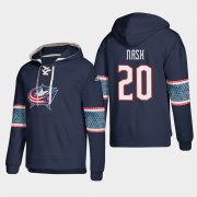 Wholesale Cheap Columbus Blue Jackets #20 Riley Nash Blue adidas Lace-Up Pullover Hoodie