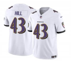 Cheap Men\'s Baltimore Ravens #43 Justice Hill White 2023 F.U.S.E. Vapor Limited Football Stitched Jersey