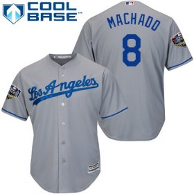Wholesale Cheap Dodgers #8 Manny Machado Grey Cool Base 2018 World Series Stitched Youth MLB Jersey