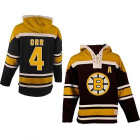 Wholesale Cheap Bruins #4 Bobby Orr Black Sawyer Hooded Sweatshirt Stitched NHL Jersey