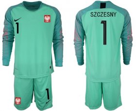 Wholesale Cheap Poland #1 Szczesny Green Goalkeeper Long Sleeves Soccer Country Jersey