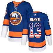 Wholesale Cheap Adidas Islanders #13 Mathew Barzal Royal Blue Home Authentic USA Flag Stitched NHL Jersey