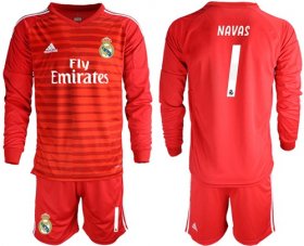 Wholesale Cheap Real Madrid #1 Navas Red Goalkeeper Long Sleeves Soccer Club Jersey
