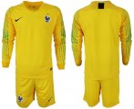 Wholesale Cheap France Blank Yellow Goalkeeper Long Sleeves Soccer Country Jersey