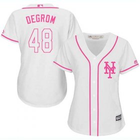 Wholesale Cheap Mets #48 Jacob deGrom White/Pink Fashion Women\'s Stitched MLB Jersey