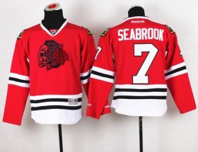 Wholesale Cheap Blackhawks #7 Brent Seabrook Red(Red Skull) Stitched Youth NHL Jersey