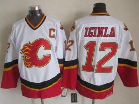 Wholesale Cheap Flames #12 Jarome Iginla White/Black CCM Throwback Stitched NHL Jersey
