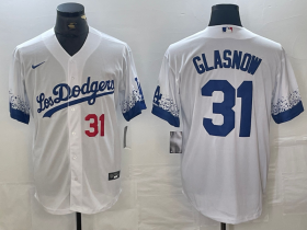 Cheap Men\'s Los Angeles Dodgers #31 Tyler Glasnow Number White 2021 City Connect Cool Base Stitched Jerseys